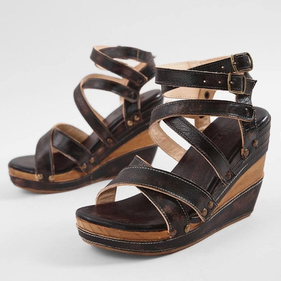 BedStu Juliana Black Leather Platform Wedge Sandals sz 11 New w Box - Picture 3 of 12